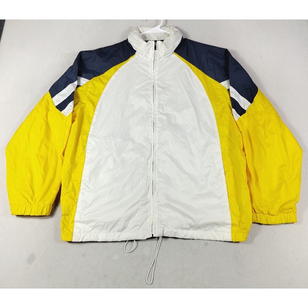 EXCO Jacket Mens XL White Yellow Navy Hooded Full Zip Windbreaker Colorblock